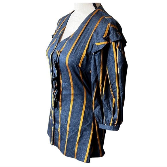 Exaggerated Ruffle Striped Cotton Top - Picture 5 of 10